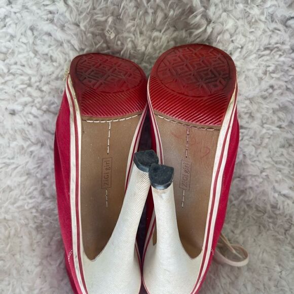 Zigi Girl Salute Red canvas lace up ankle hidden platform heels beige trimsSZ8.5 - Picture 8 of 12